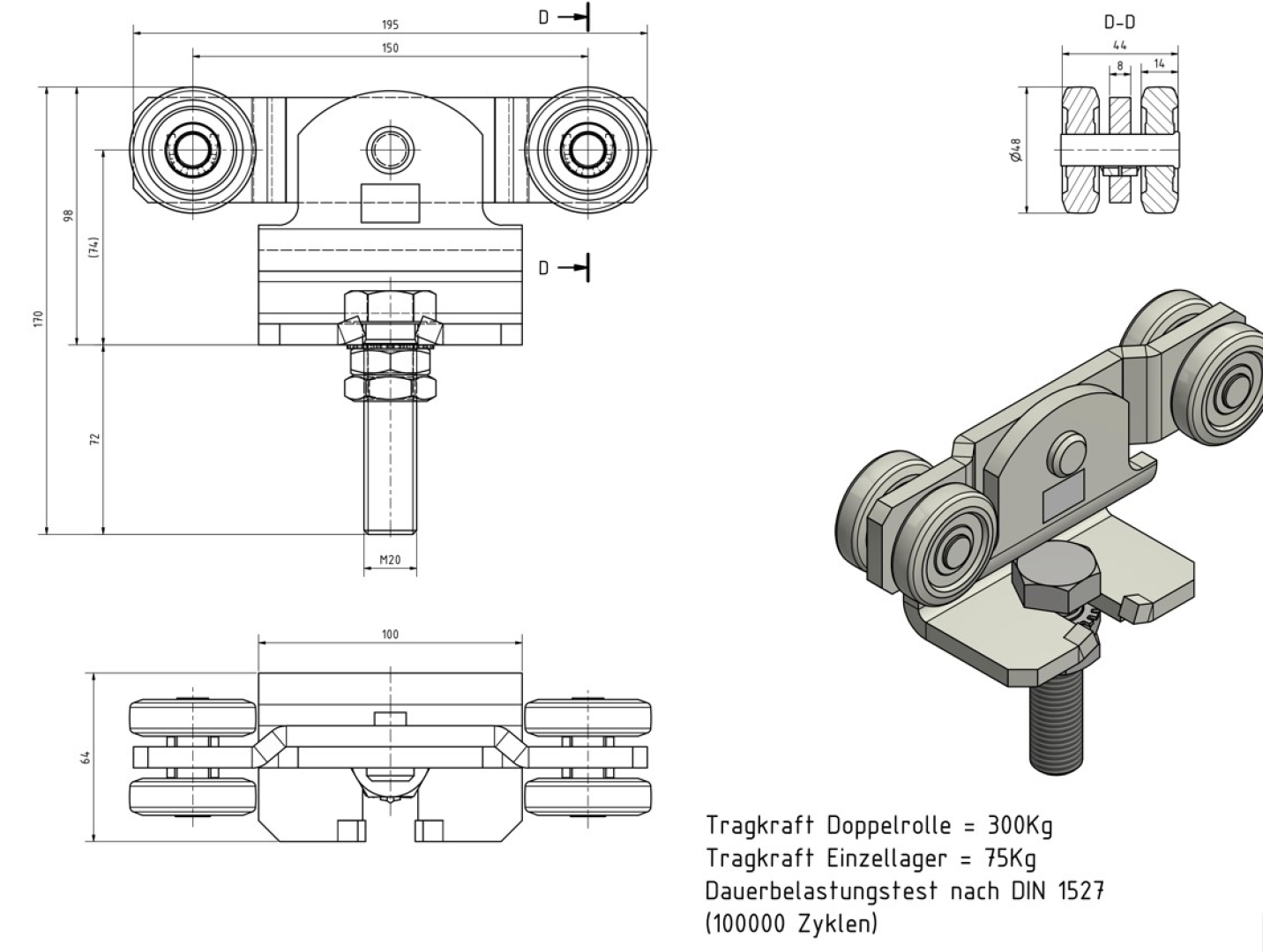 Doppelrolle, Laufwagen Gr. 3 MEA 10336430